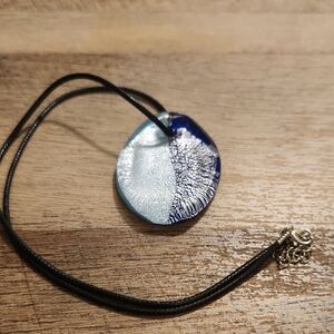 Blue and Silver Glass Pendant Necklace
